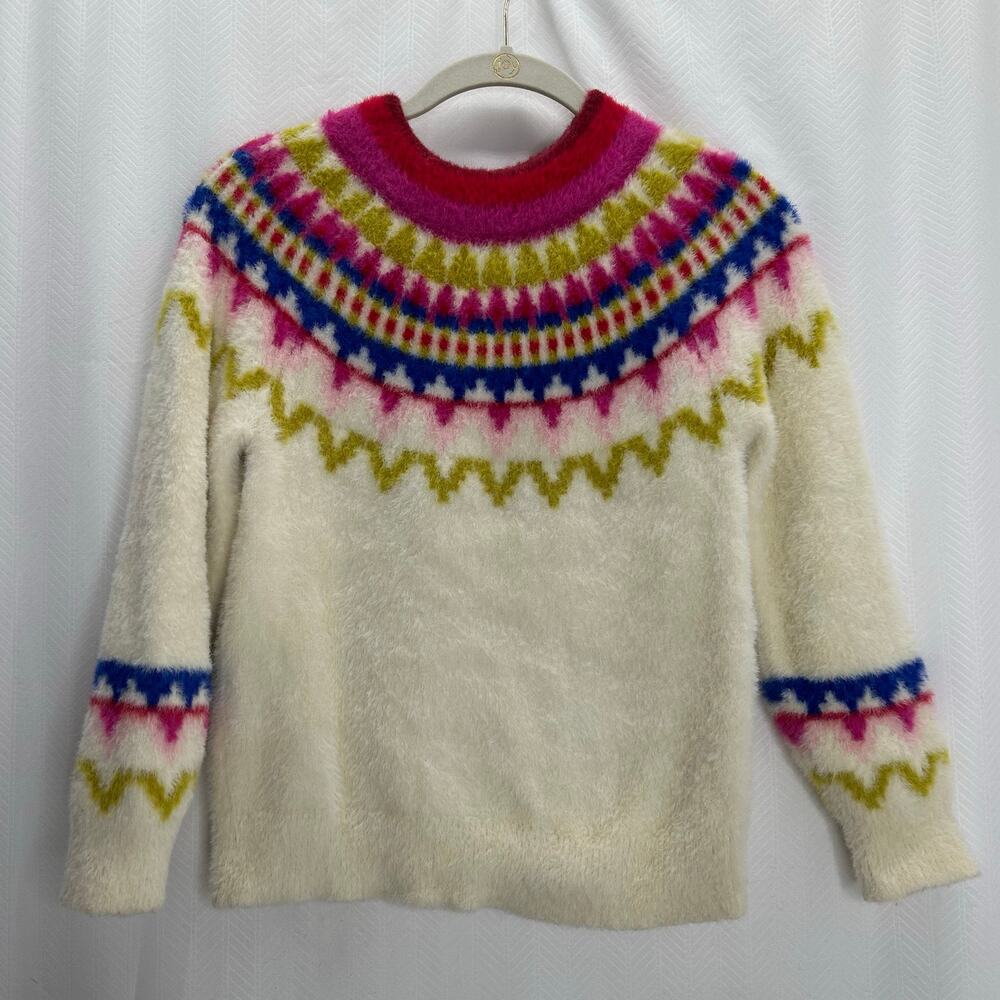 Hanna Anderson girls fuzzy sweater fair isle cream 6-7 years